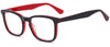 28371 C4 black and red rounded-square glasses with red inner detailing, three-quarter view