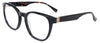 88637 C1 black rounded glasses with tortoiseshell temple details and gold-tone hinge accents, three-quarter view