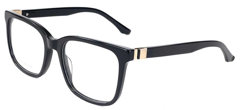 88654 C1 black square glasses with gold-tone bands near the hinges, three-quarter view