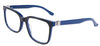 88654 C2 blue square glasses with silver-tone bands near the hinges, three-quarter view